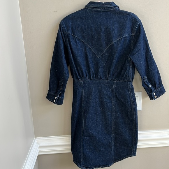 Only Blue Denim Button Snap Down Dress Dark Blue Long Sleeves Size Small - Picture 6 of 12